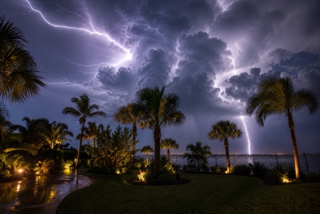 Lightning over the backyard during a Gulf Coast thunderstorm
